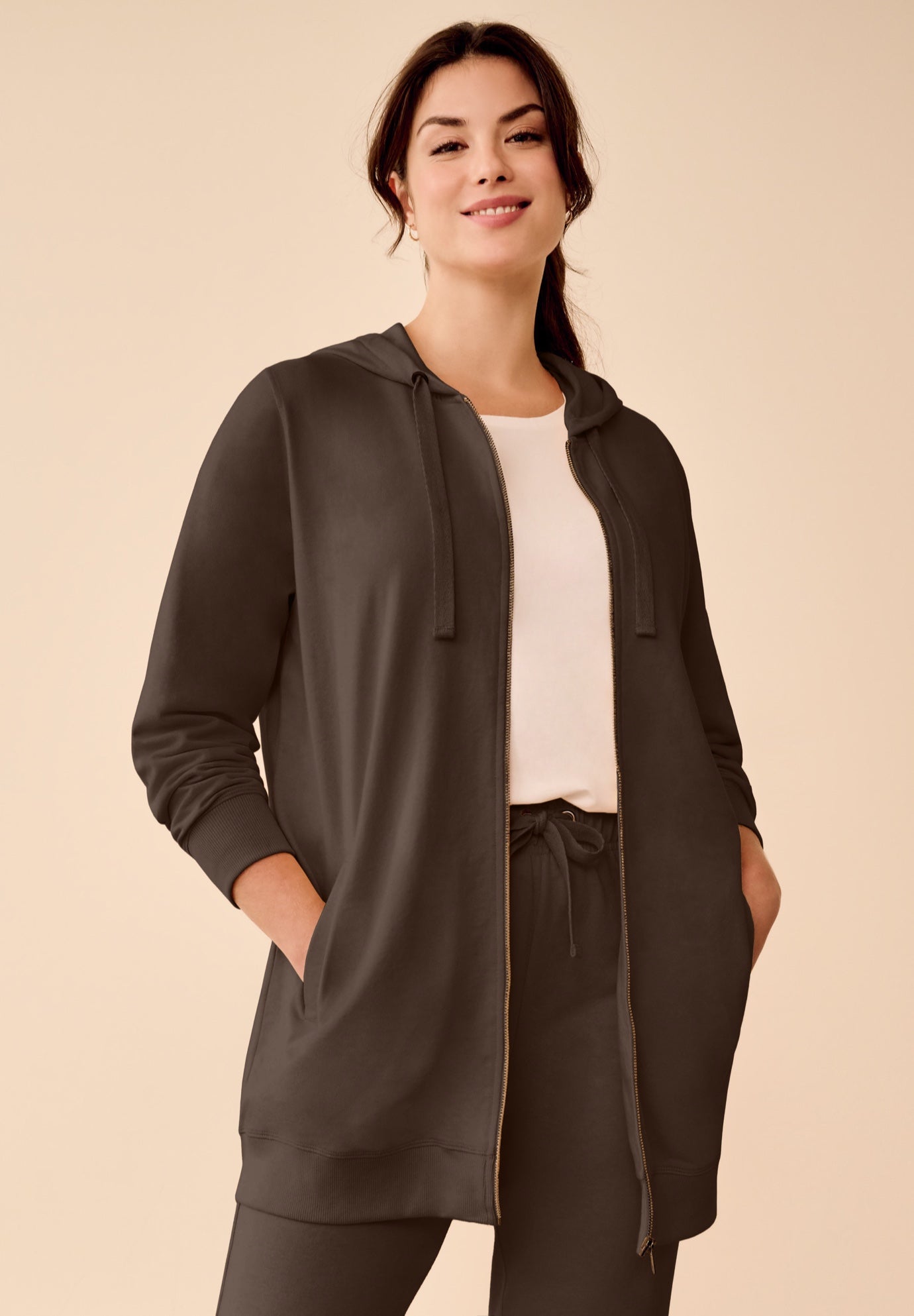 Ellos Studio French Terry Long Sleeve Zip-Front Tunic Hoodie image number 0