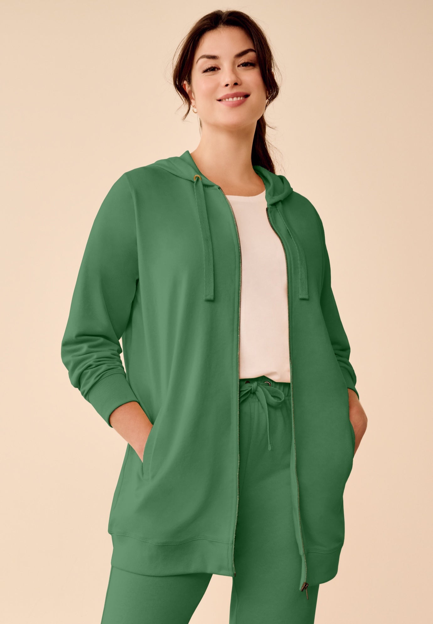 Ellos Studio French Terry Long Sleeve Zip-Front Tunic Hoodie image number 0