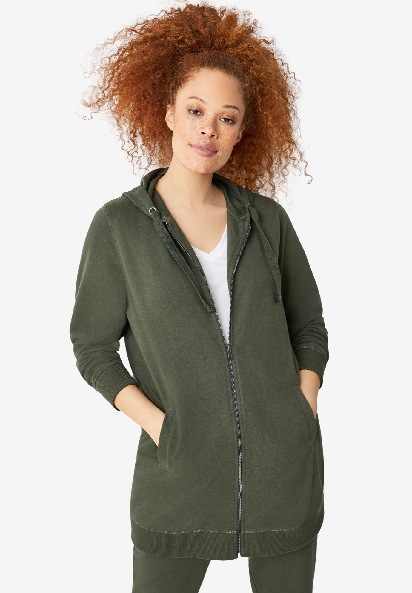 French Terry Long Zip Front Hoodie image number 0