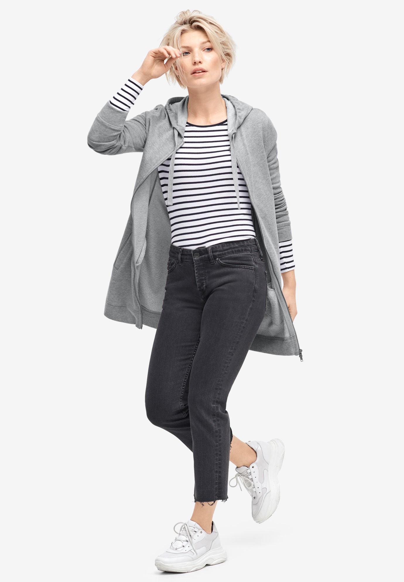 French Terry Long Zip Front Hoodie image number 0