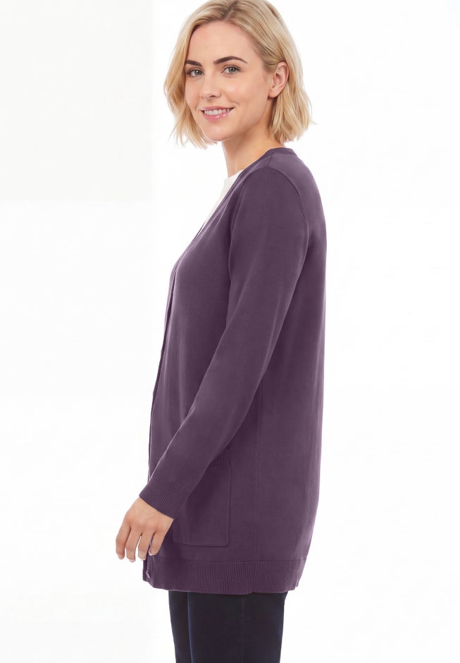 V-Neck Button-Front 100% Cotton Boyfriend Cardigan image number 2