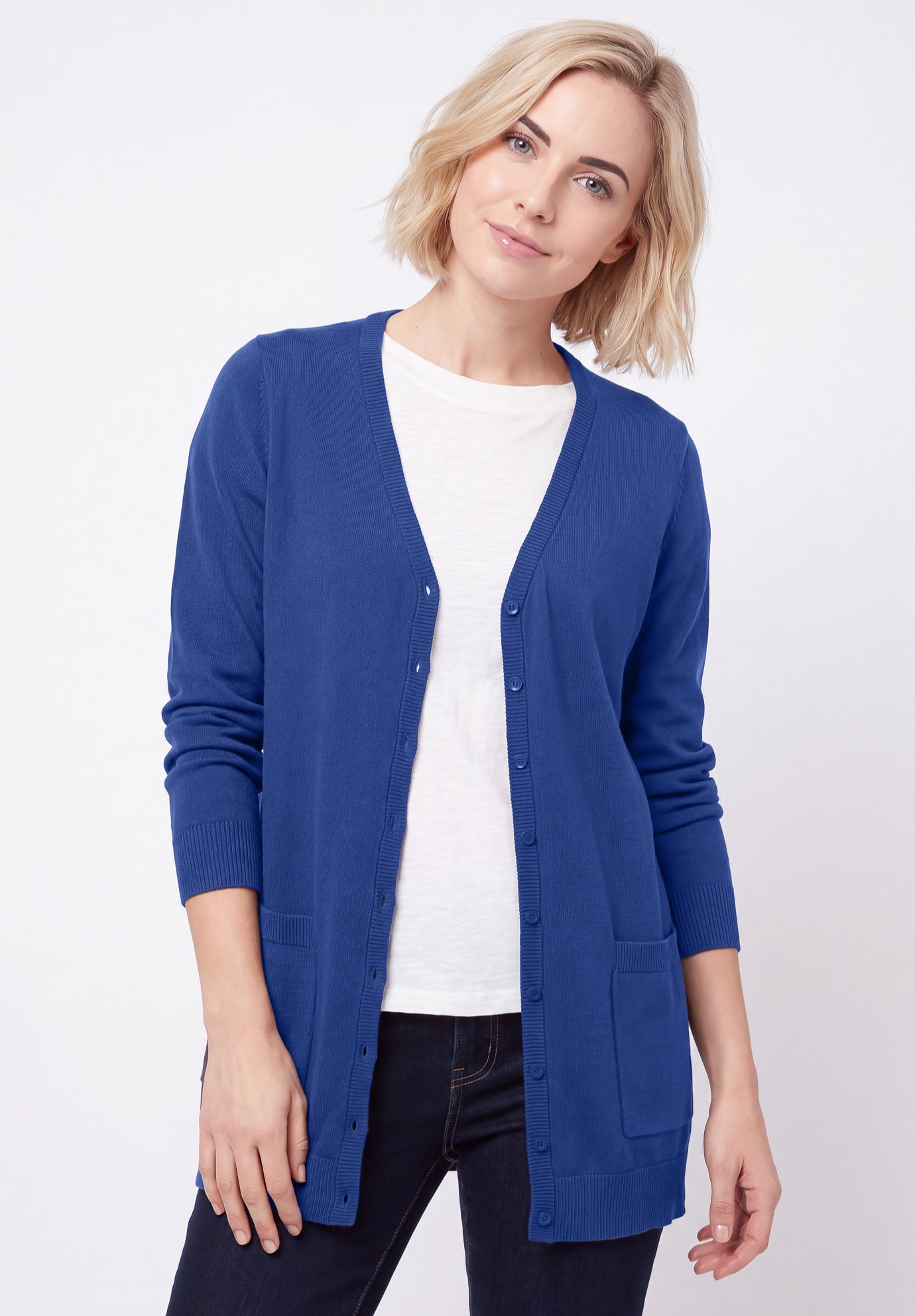 V-Neck Button-Front 100% Cotton Boyfriend Cardigan image number 0