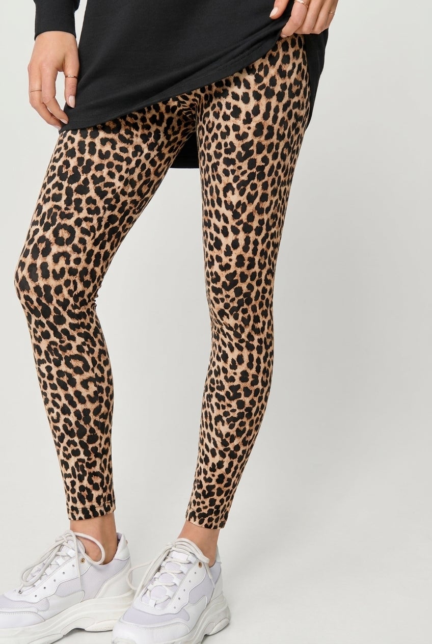 Cotton Spandex Elastic Waist Full Length Leggings image number 0