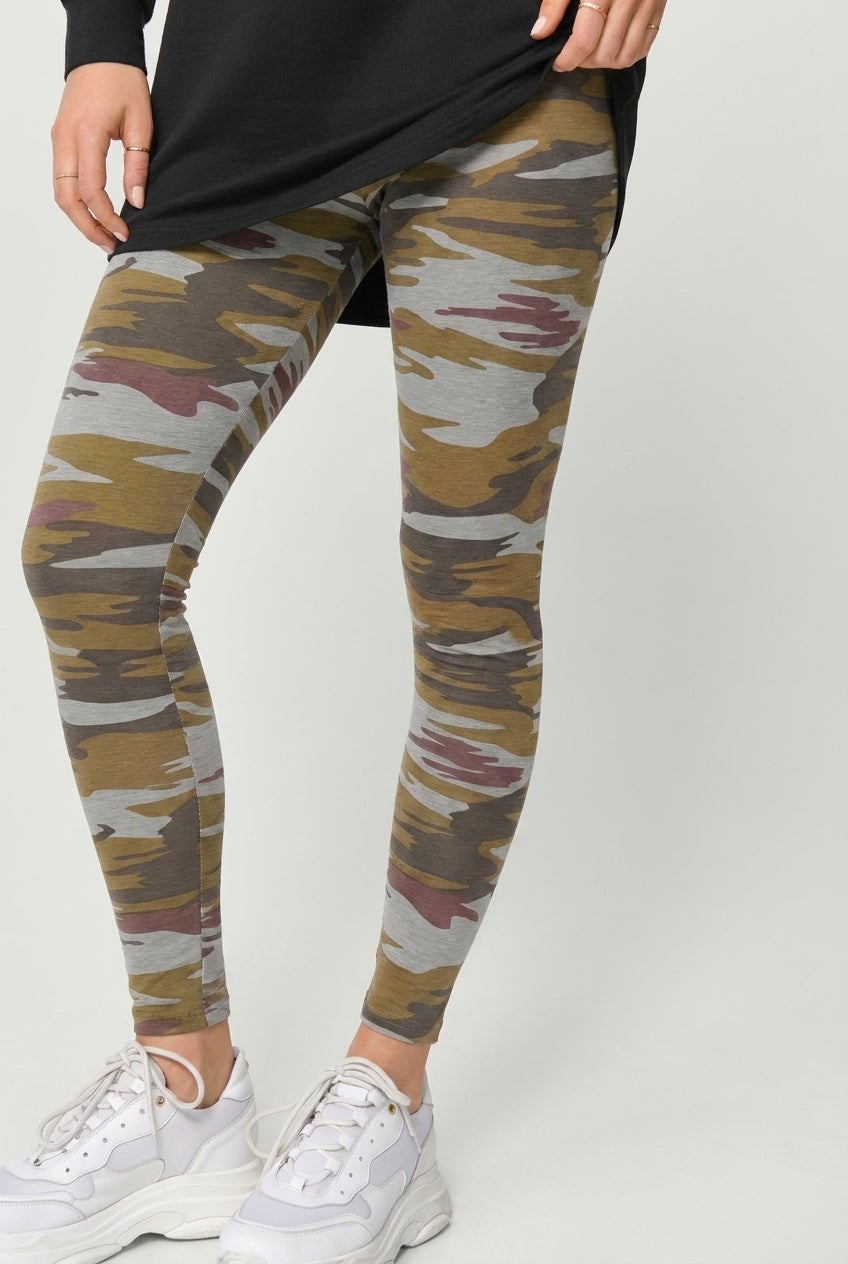 Cotton Spandex Elastic Waist Full Length Leggings image number 0