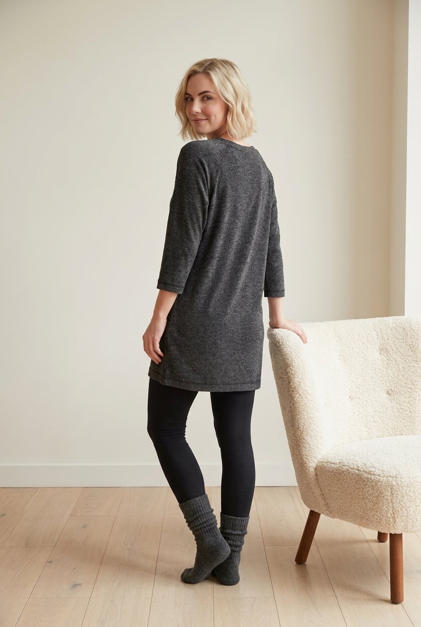 Ellos Studio French Terry Zip-Pocket Long Sleeve Scoopneck Tunic image number 1