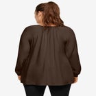 A-Line Long Sleeve Peasant Tunic with Tie-Neck Keyhole Neckline image number 1