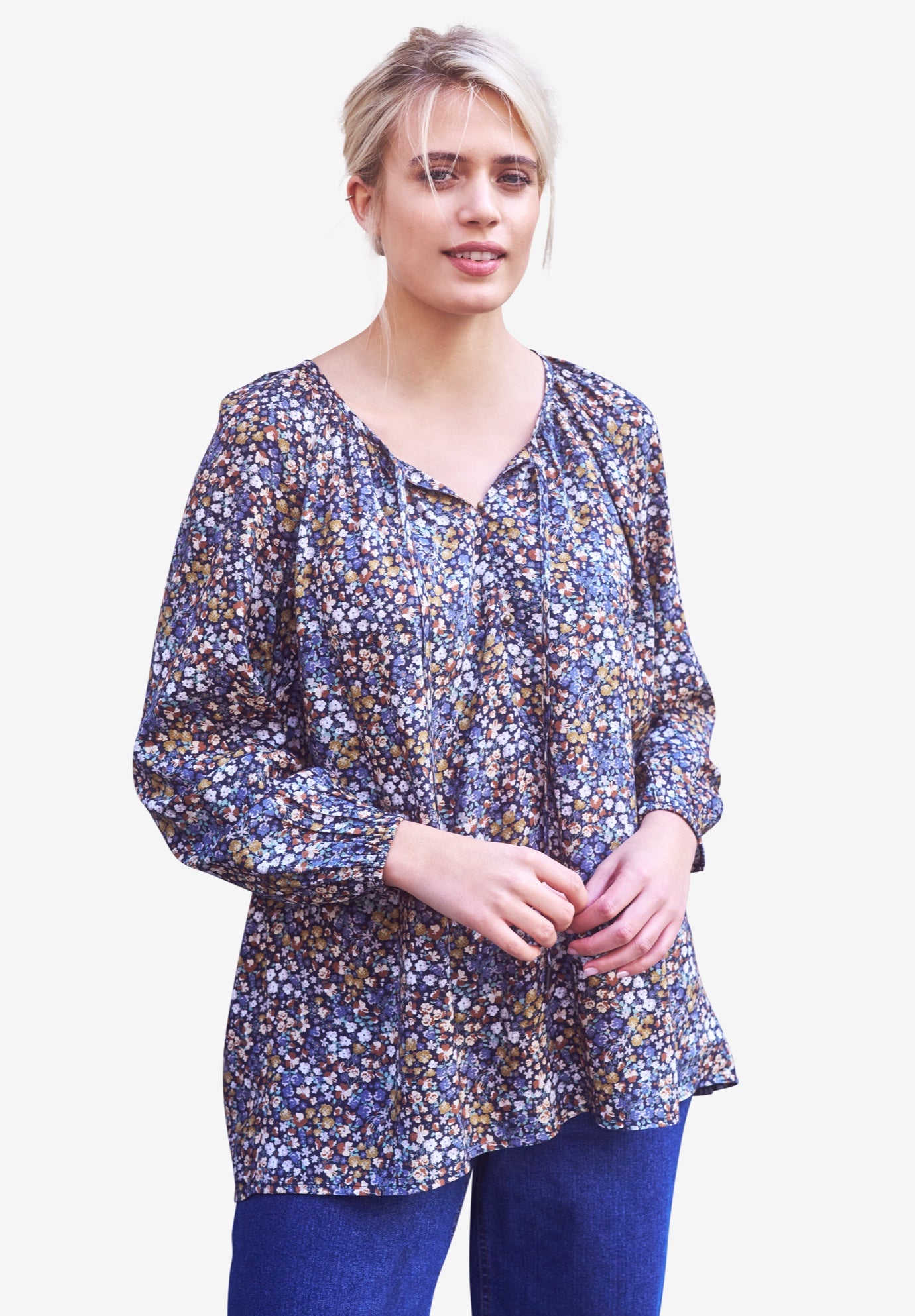 Tie Neck Peasant Tunic image number 1