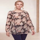 A-Line Long Sleeve Peasant Tunic with Tie-Neck Keyhole Neckline image number null