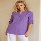 Three-Quarter Sleeve Roll Tab Relaxed Fit 100% Cotton Henley Tunic image number null