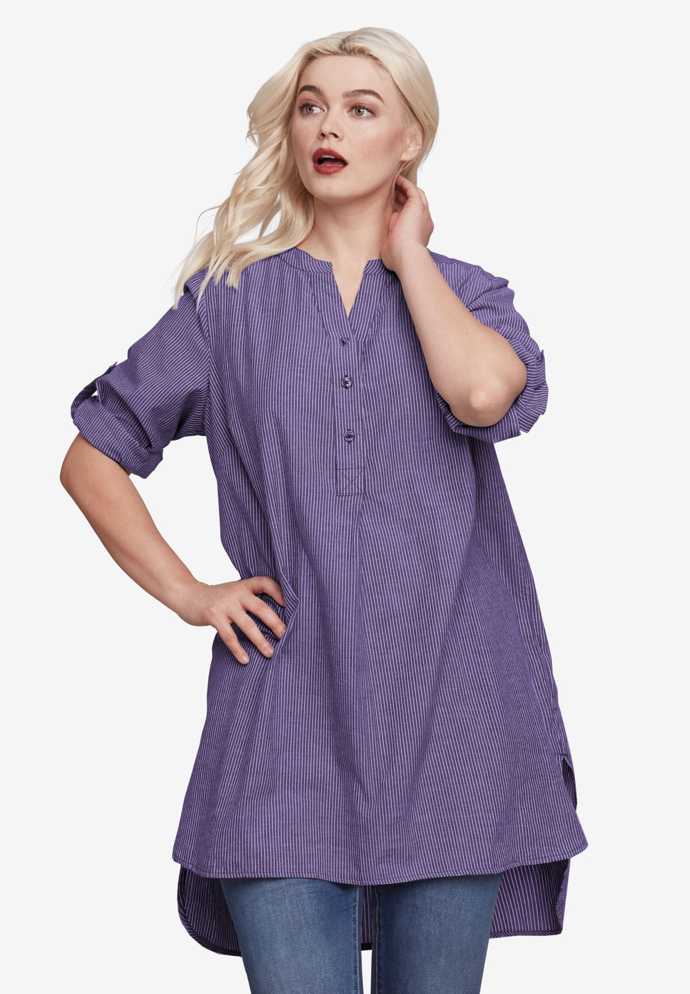 Breezy Cotton Henley Tunic image number 0