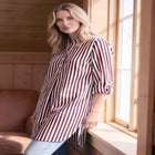 Three-Quarter Sleeve Roll Tab Relaxed Fit 100% Cotton Henley Tunic image number null
