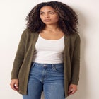 Open Front Long Ribbed Sleeve Waffle Cardigan image number 1