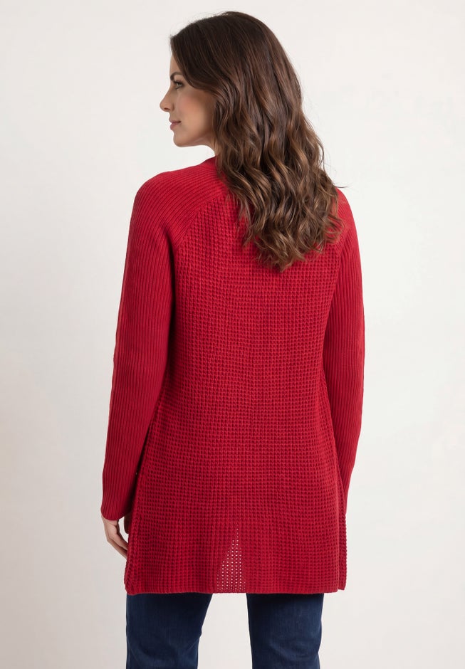 Open Front Long Ribbed Sleeve Waffle Cardigan image number 1