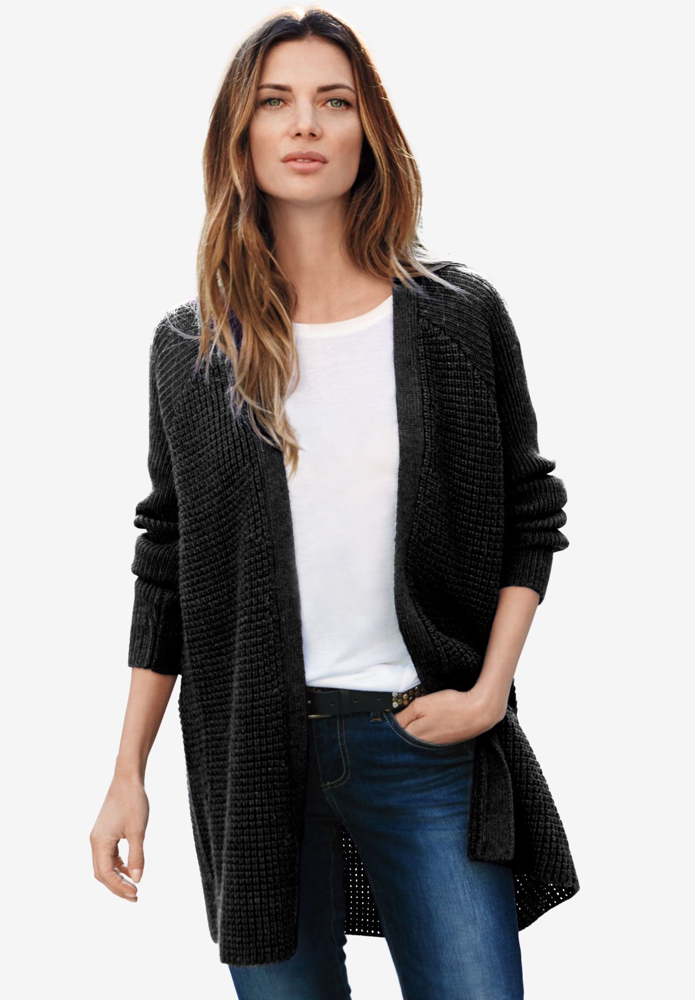 Open Front Waffle Cardigan image number 0