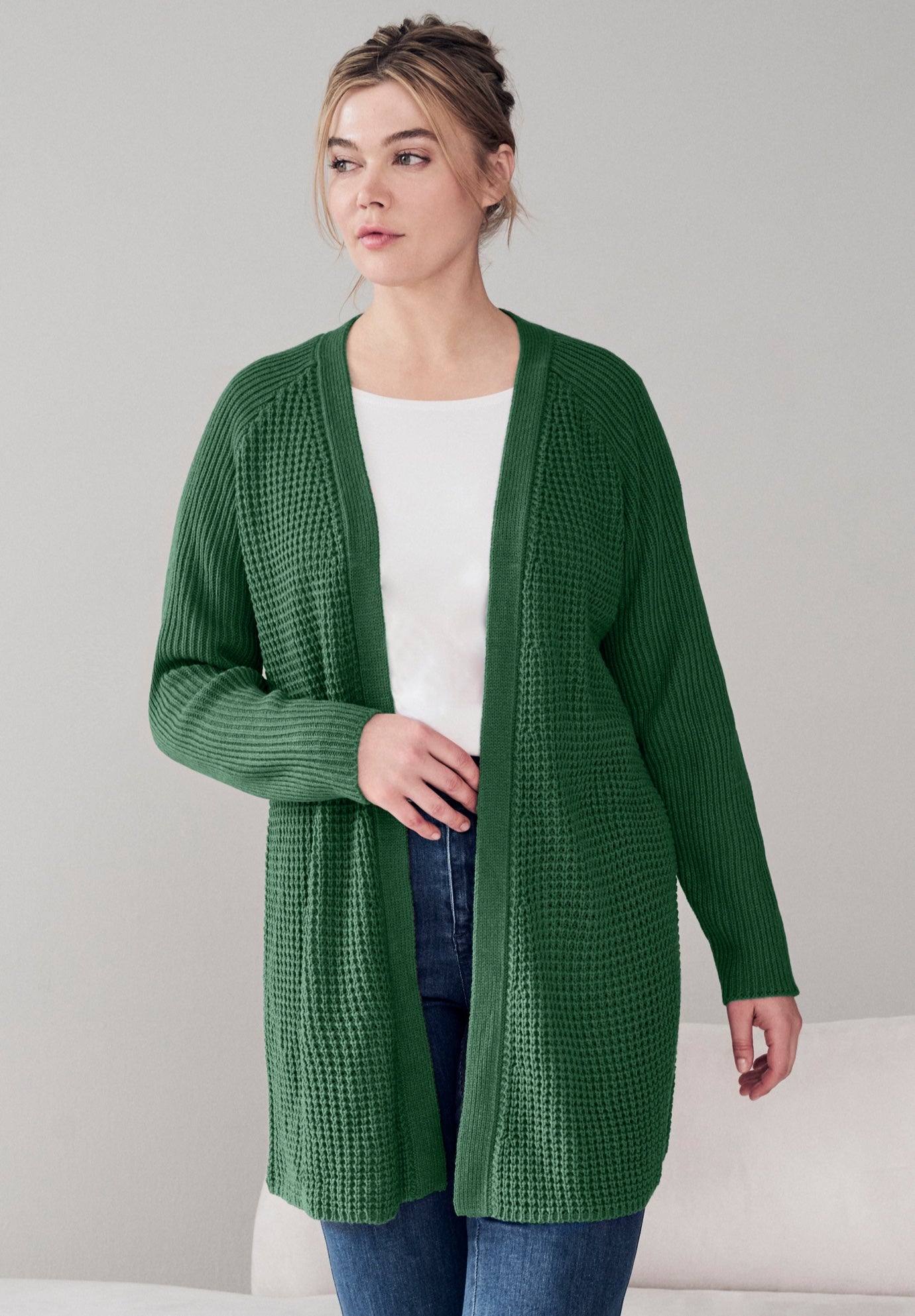 Open Front Waffle Cardigan image number 0