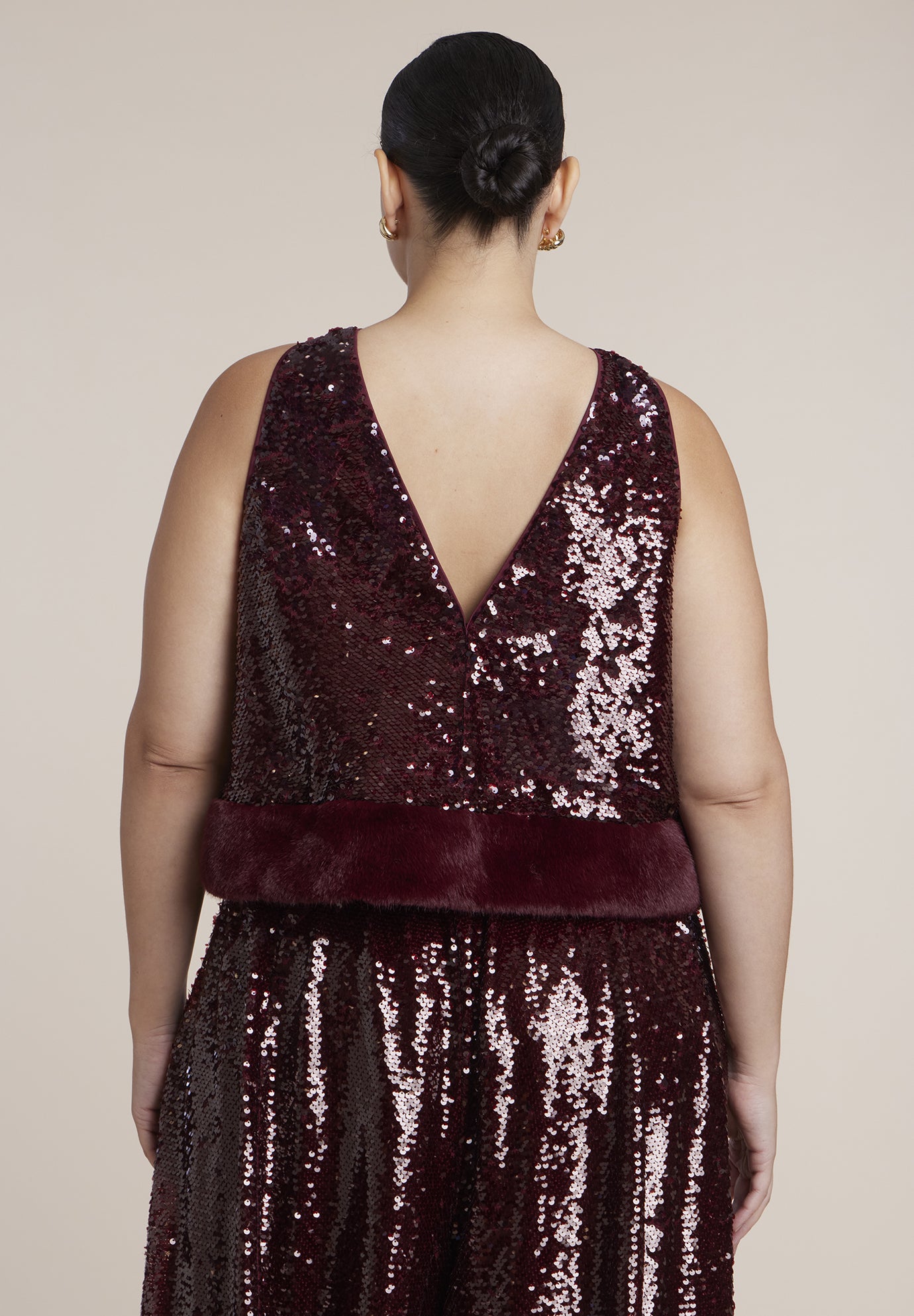 Faux Fur-Trim Sequin Top image number 1