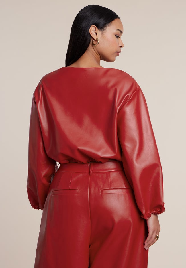 Faux Leather Wide-Sleeve Cropped Top image number 1