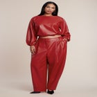 Faux Leather Wide-Sleeve Cropped Top image number 2