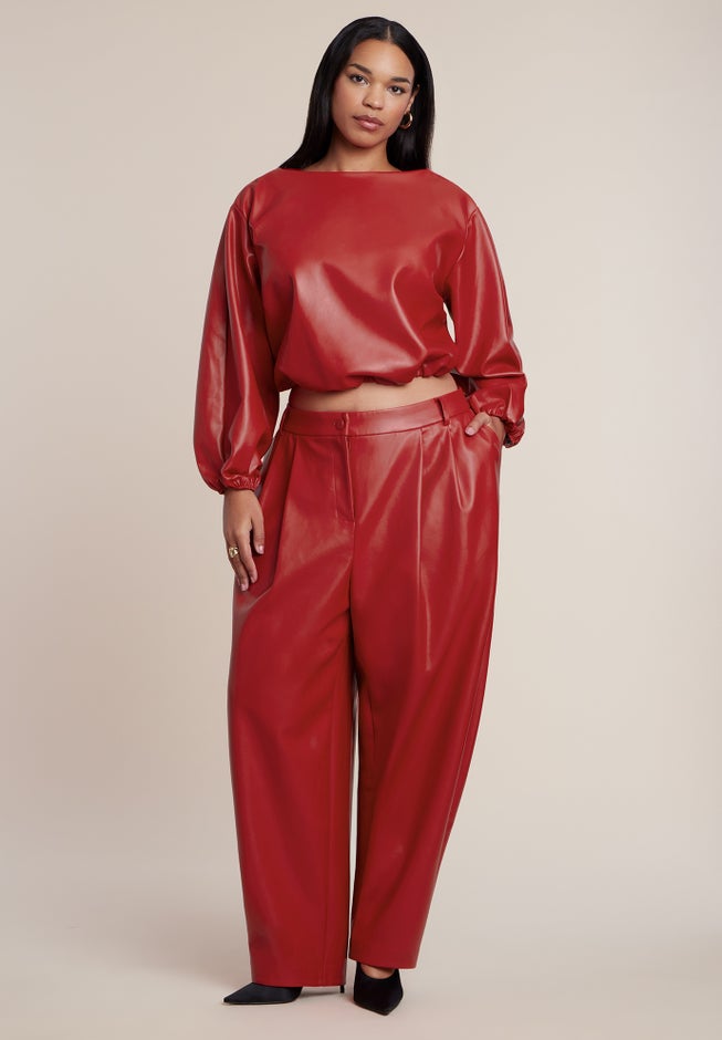 Faux Leather Wide-Sleeve Cropped Top image number 2