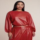 Faux Leather Wide-Sleeve Cropped Top image number 0