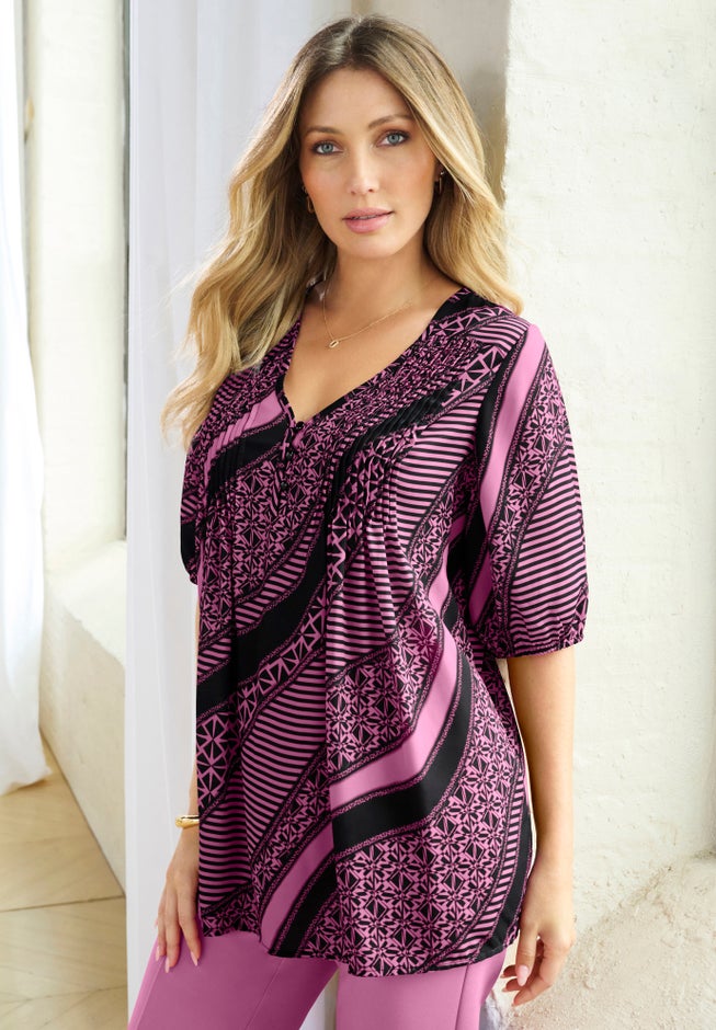 Printed Y-Neck Georgette Top image number 2