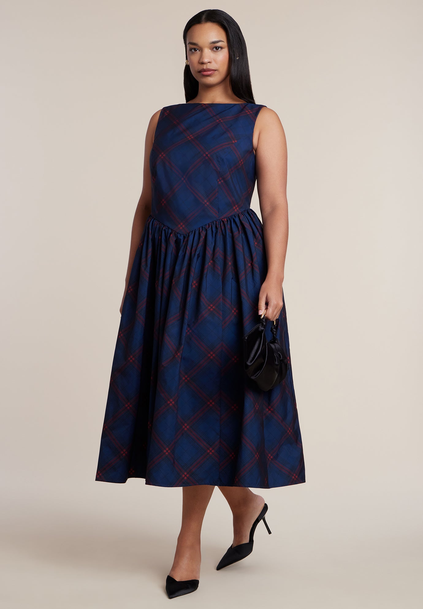 Boat Neck Flare Midi Dress image number 1