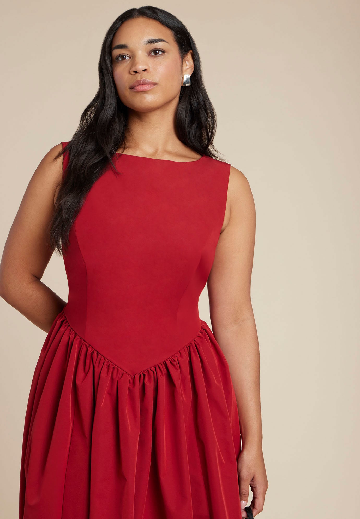 Boat Neck Flare Midi Dress image number 2