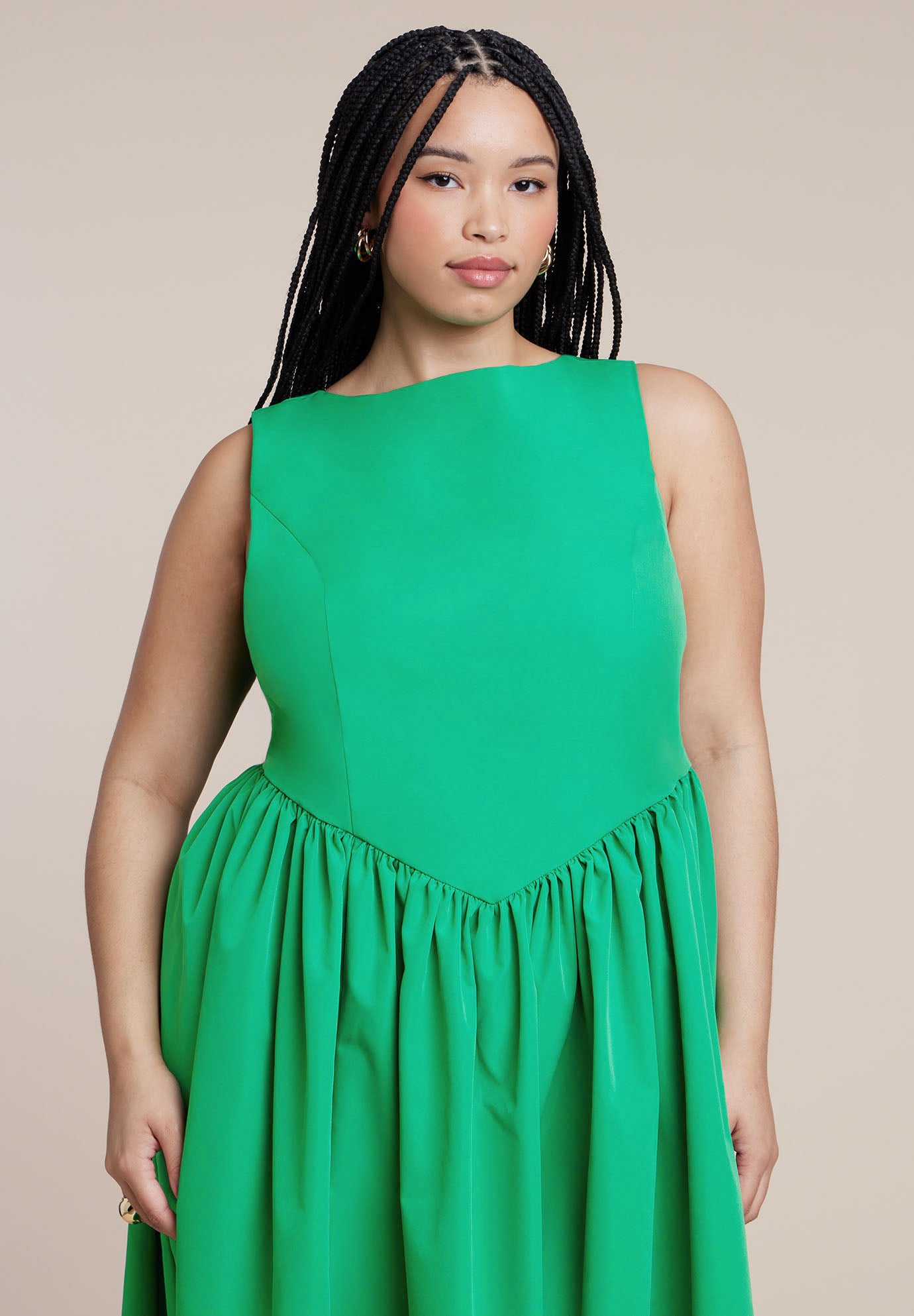 Boat Neck Flare Midi Dress image number 4