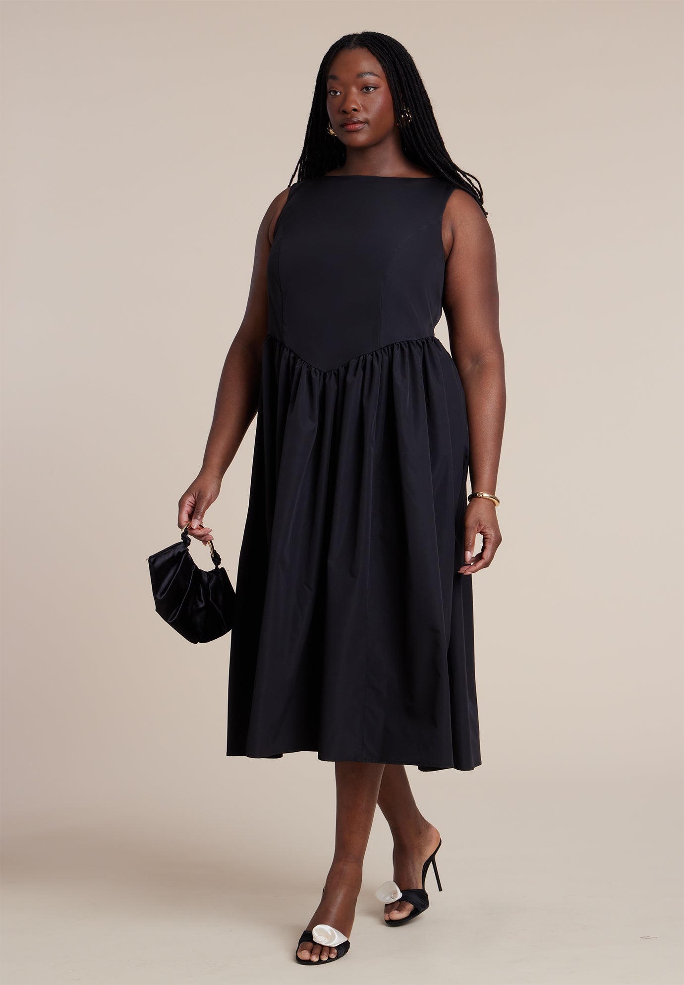 Boat Neck Flare Midi Dress image number 0