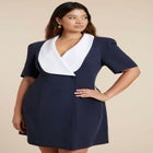 Contrast Collar Puff Sleeve Mini Dress image number null