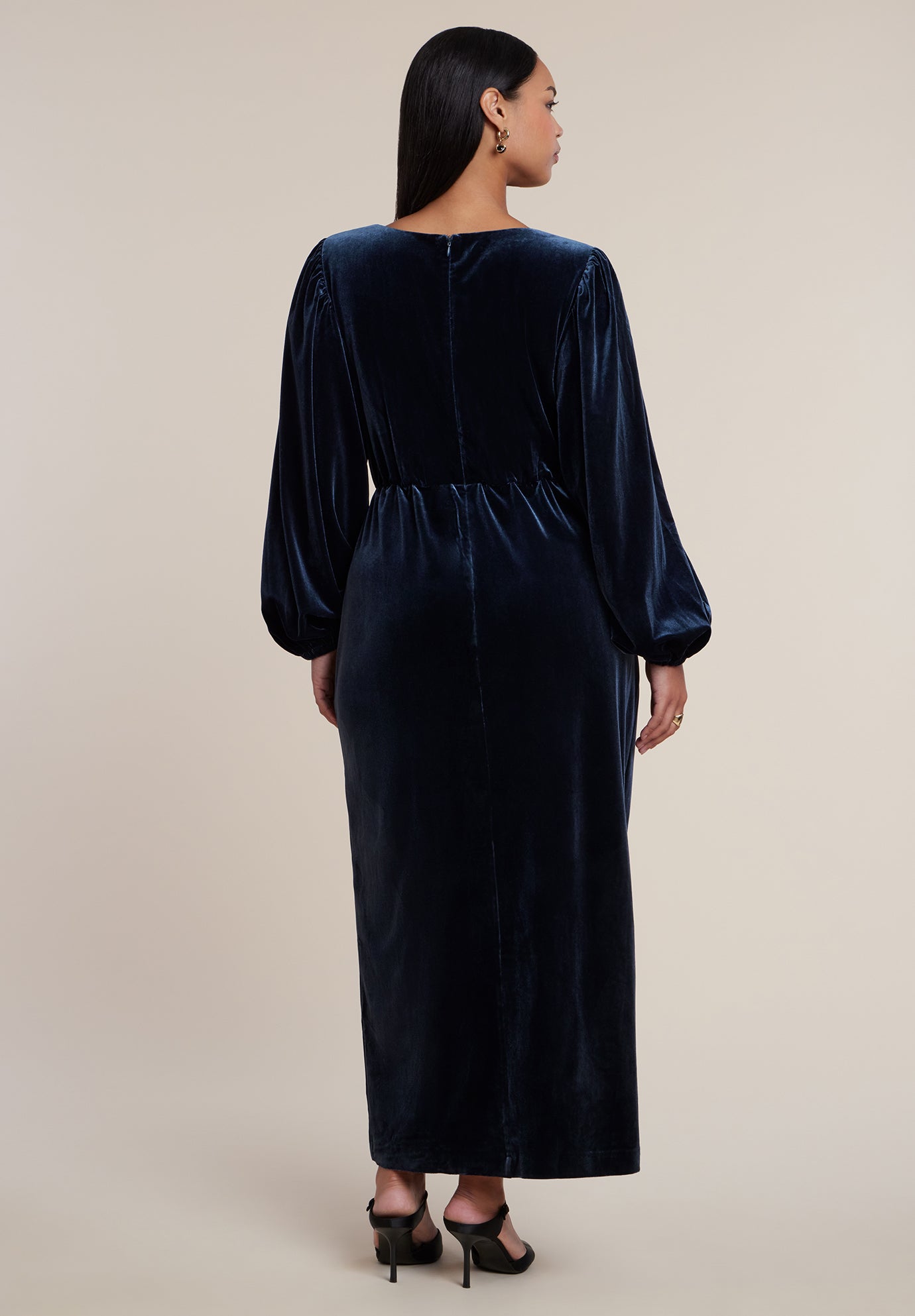Velvet Puff Sleeve Pleated Dress image number 1