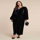 Velvet Puff Sleeve Pleated Dress image number null