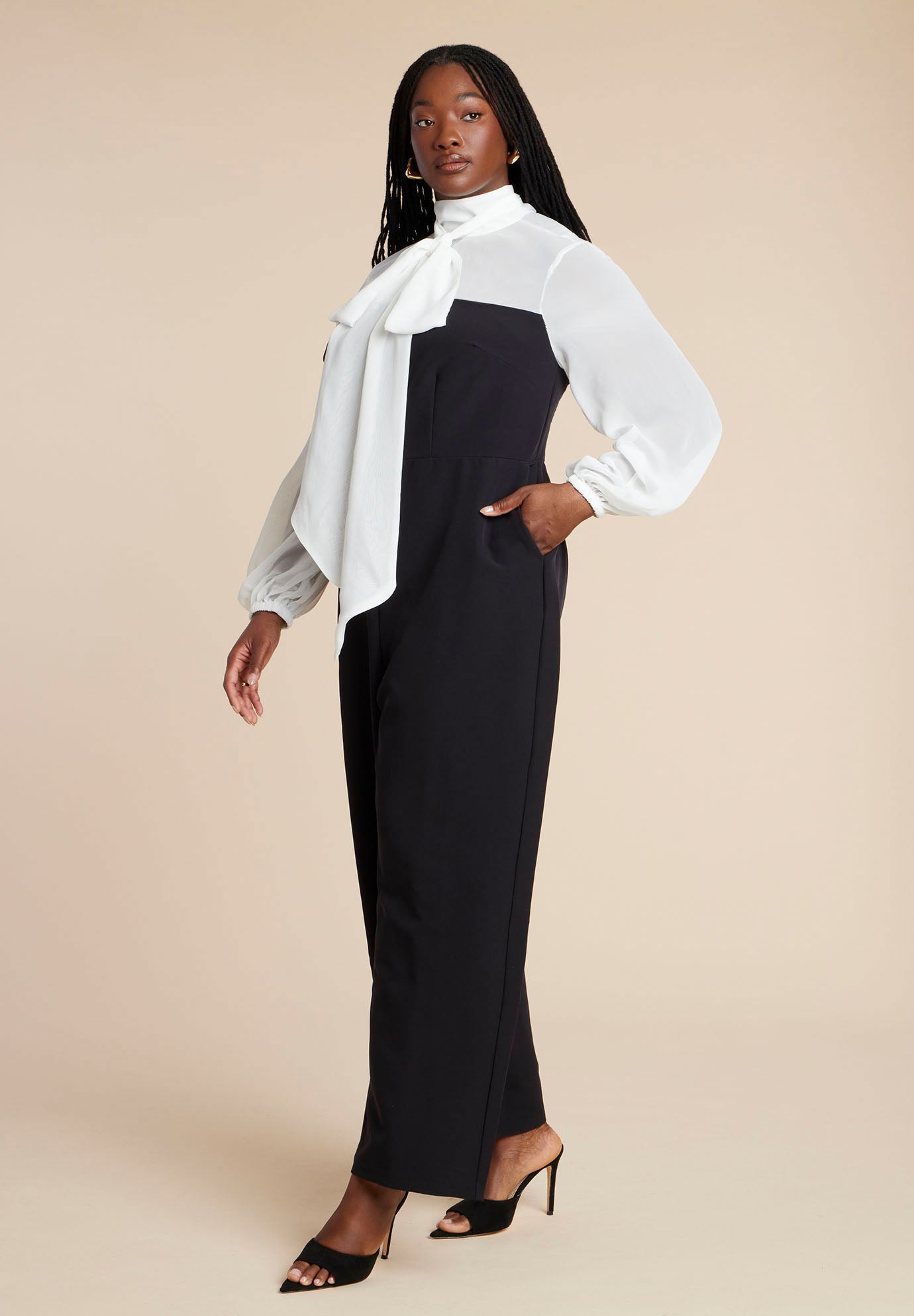 Twofer Tie Neck Jumpsuit image number 1