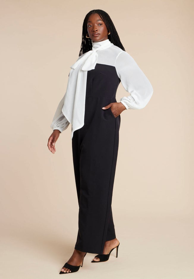 Twofer Tie Neck Jumpsuit image number 1