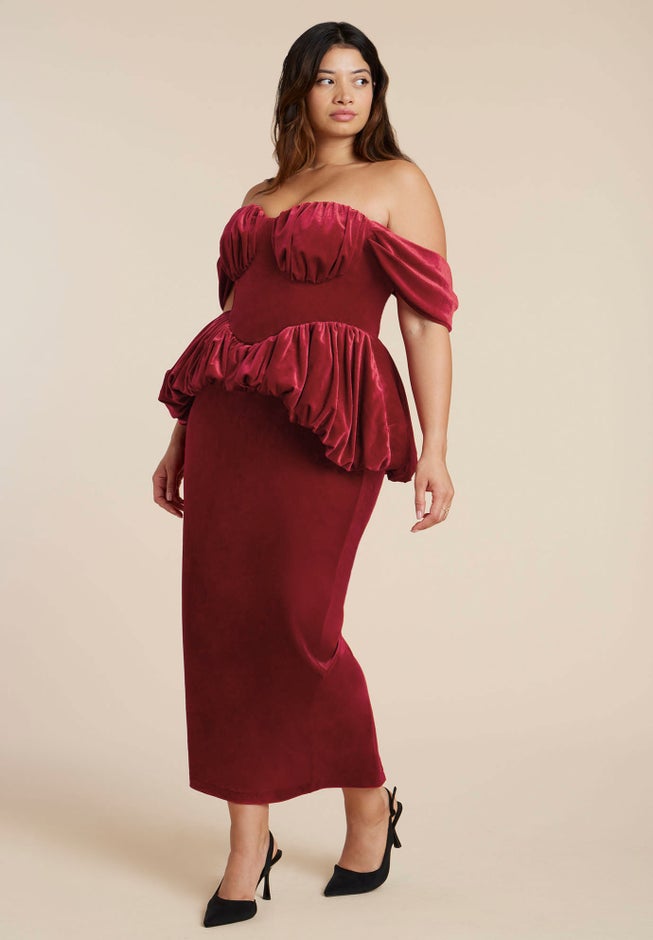 Velvet Peplum Midi Dress image number 1