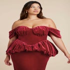 Velvet Peplum Midi Dress image number null