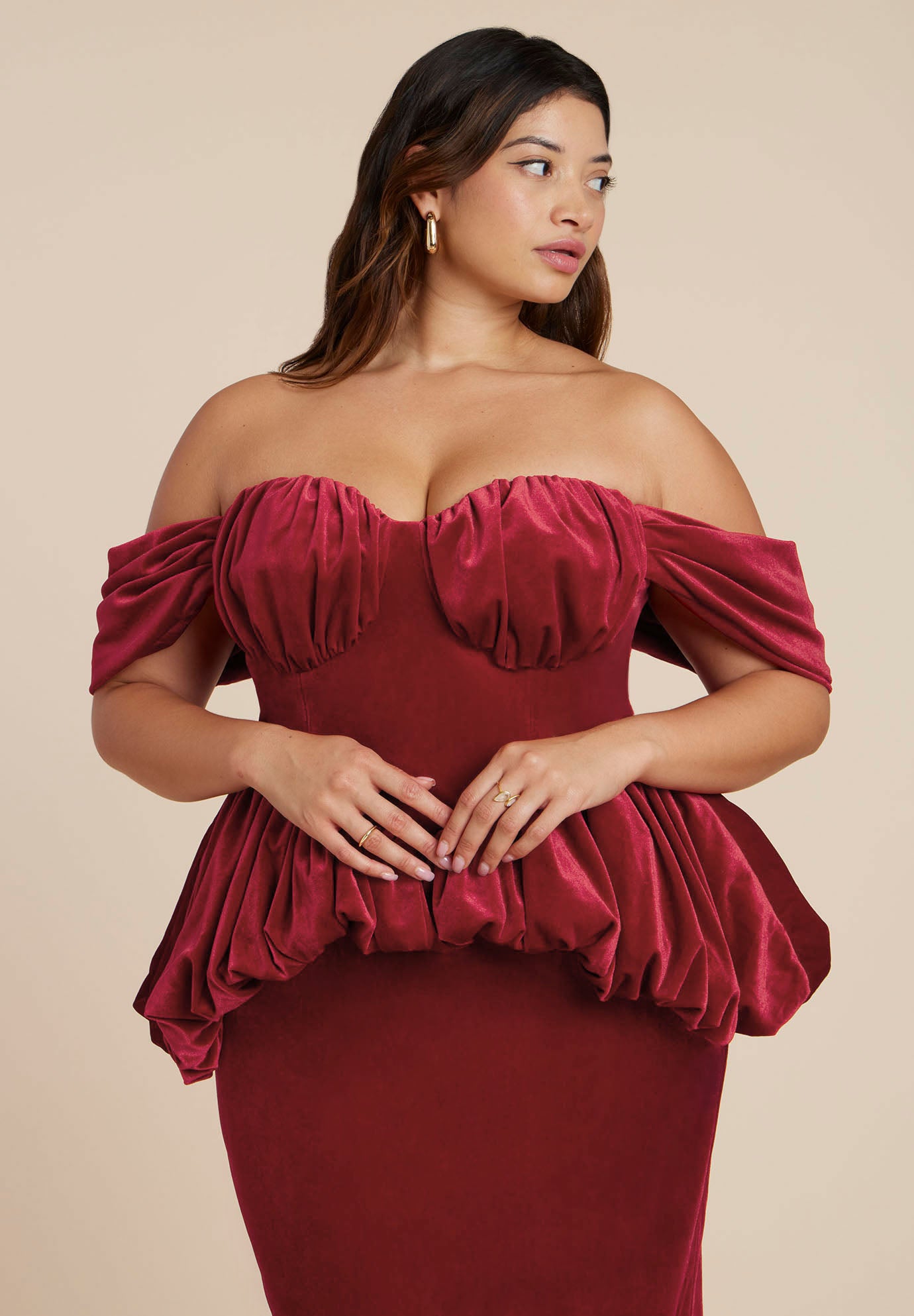 Velvet Peplum Midi Dress image number 3