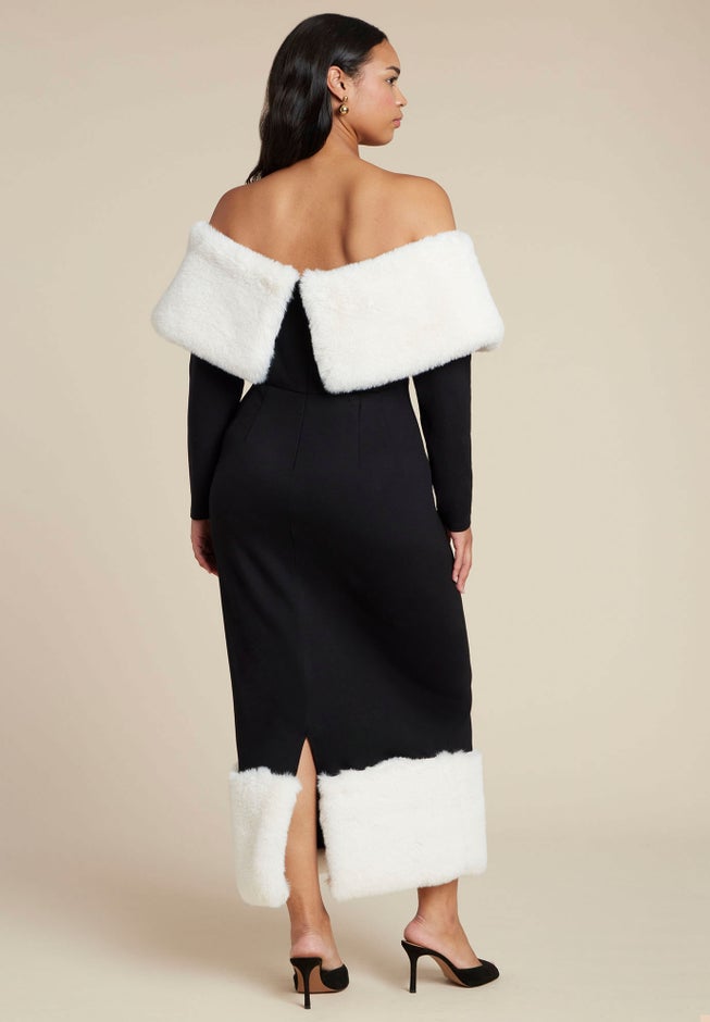 Off The Shoulder Fur Trim Dress image number 2
