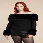 Faux Fur Off The Shoulder Sweater image number null