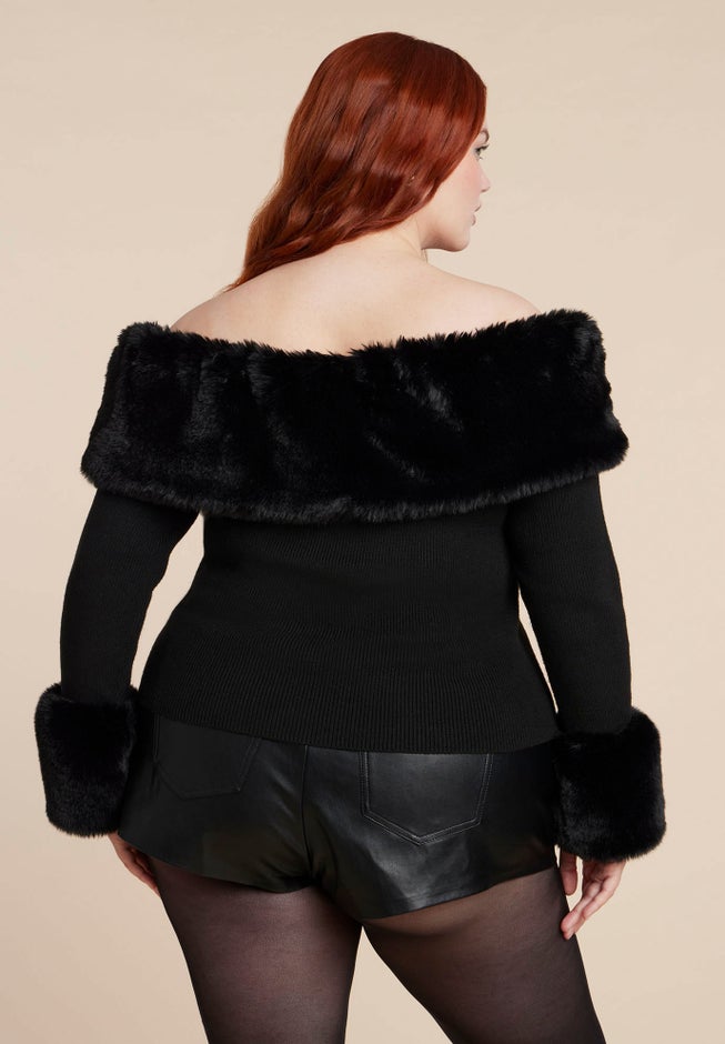 Faux Fur Off The Shoulder Sweater image number 3