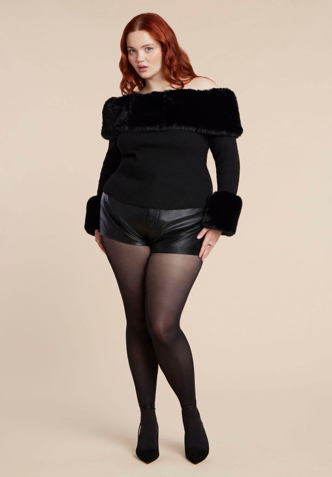 Faux Fur Off The Shoulder Sweater image number 5