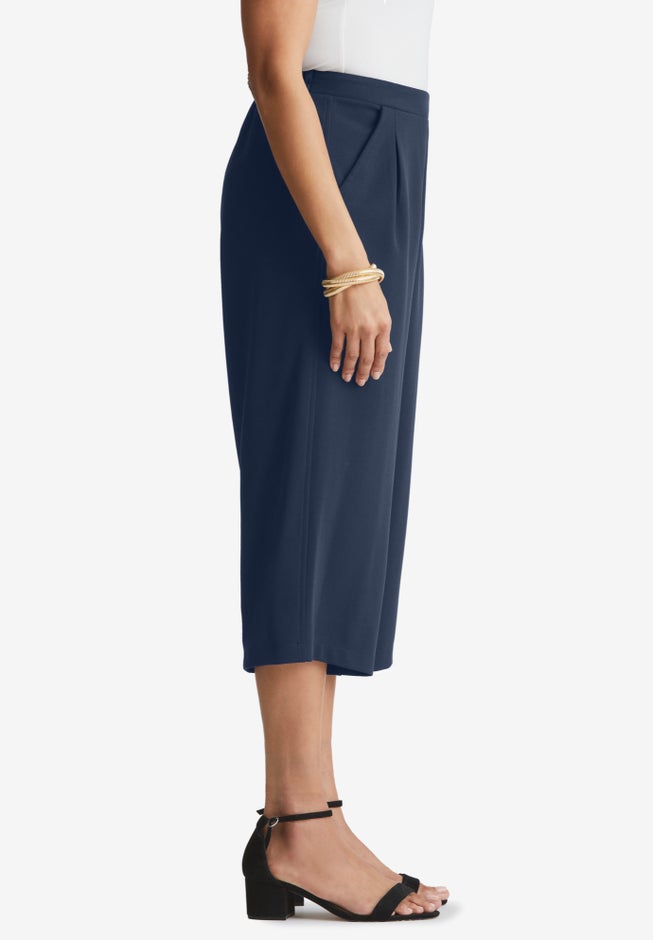 Wide-Leg Crop Crepe Pants image number 1