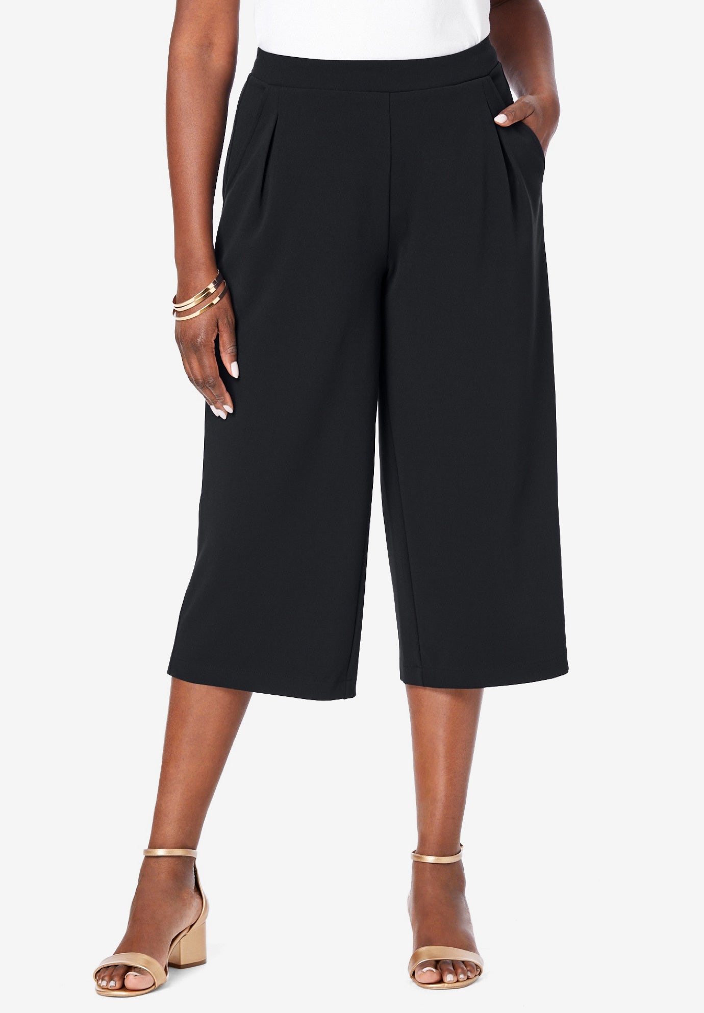 Wide-Leg Crop Crepe Pants image number 0
