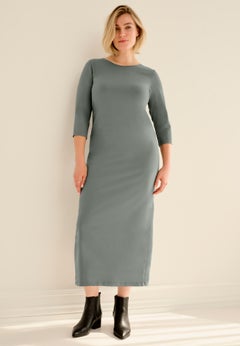 Cotton Spandex Jersey Three-Quarter Sleeve Scoopneck Maxi Dress
