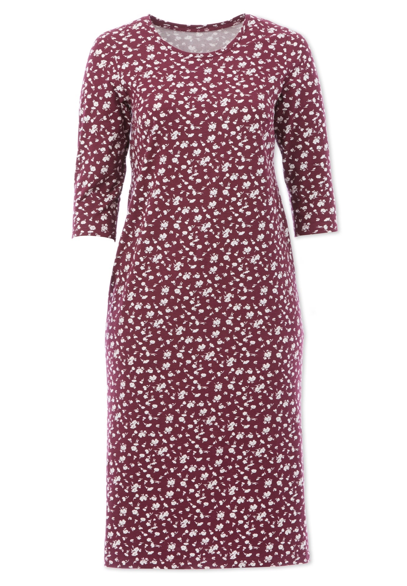 Cotton Spandex Crew Neck 3/4 Sleeve Maxi Dress image number 3