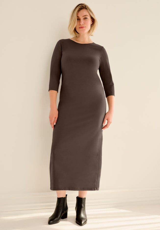 Three-Quarter Sleeve Knit Maxi Dress image number 0