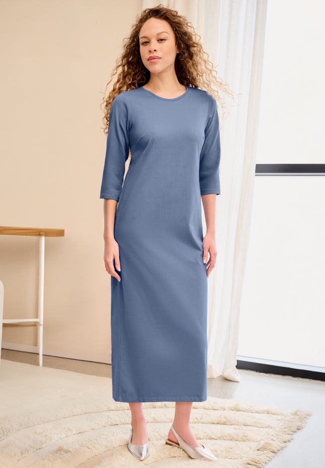Three-Quarter Sleeve Knit Maxi Dress image number 0