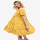 Cotton Spandex V-Neck Short Sleeve Tiered A-Line Dress image number null