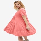 Cotton Spandex Scoop Neck Short Sleeve Tiered A Line Dress image number null