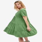 Cotton Spandex Scoop Neck Short Sleeve Tiered A Line Dress image number null